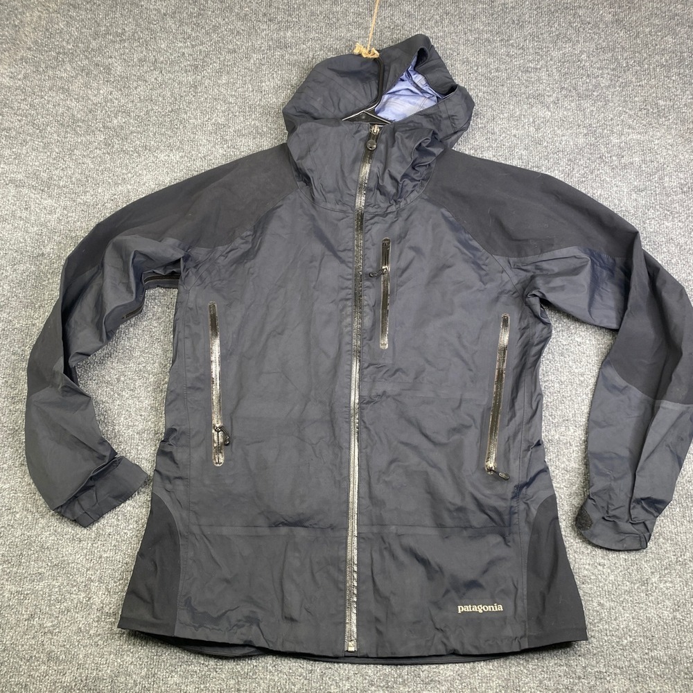 Patagonia Womens Large Full Zip Waterproof Jacket Black Super Pluma Shell 83845